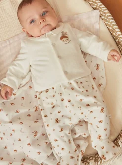 Suits And Ensembles-Sergent Major Ecru velvet romper and vest in organic cotton and recycled polyester