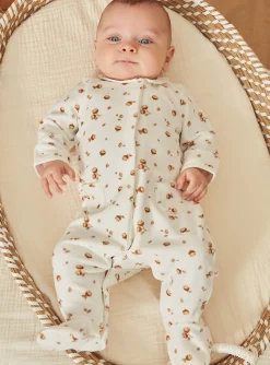 Baby Jumpsuits-Sergent Major Ecru velvet romper in organic cotton and recycled polyester