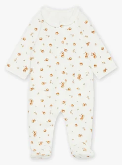 Baby Jumpsuits-Sergent Major Ecru velvet romper in organic cotton and recycled polyester