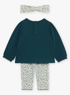 Romper, Jumpsuit & Outfit | Romper, Jumpsuit & Outfit-Sergent Major Emerald green and ecru jersey T-shirt, leggings and headband set