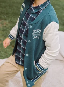 Knitwear, Sweater, Cardigan-Sergent Major Emerald green and ecru teddy