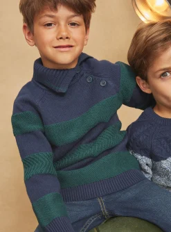 Knitwear, Sweater, Cardigan-Sergent Major Emerald green and navy blue sweater in fancy knitwear