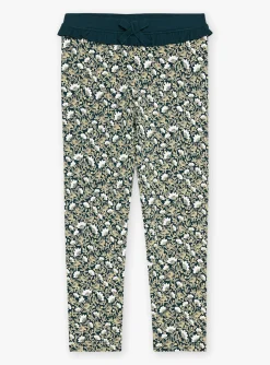 Trousers, Jeans And Legging-Sergent Major Emerald green and yellow floral-print leggings