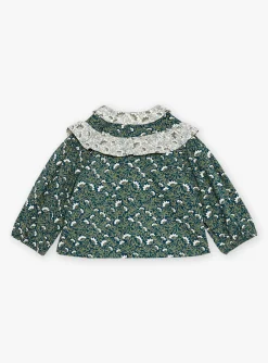 T-shirts & Shirts | T-shirts & Shirts-Sergent Major Emerald green blouse with floral print