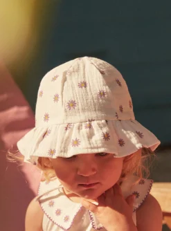 Hat, Headband, Scarf | Hat, Headband, Scarf-Sergent Major Flower-print ecru bob in cotton gauze
