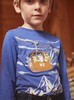 T-shirt, Polo Shirt-Sergent Major Glacier blue T-shirt with mountain and gondola motifs