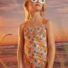 Swimsuit-Sergent Major Green one-piece swimsuit with floral print