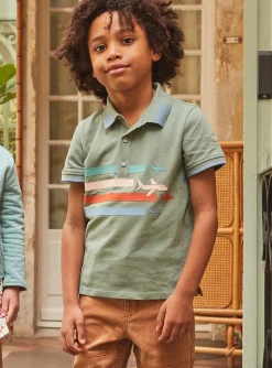 T-shirt, Polo Shirt-Sergent Major Green polo shirt with aircraft motif
