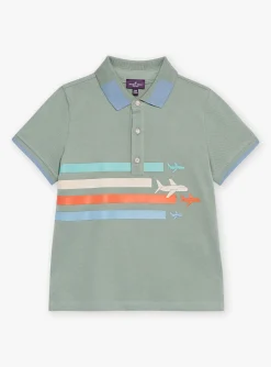 T-shirt, Polo Shirt-Sergent Major Green polo shirt with aircraft motif