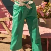 Trousers, Jeans And Legging-Sergent Major Green poplin flowing pants