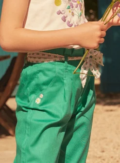 Trousers, Jeans And Legging-Sergent Major Green poplin flowing pants