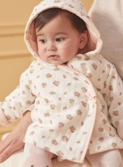 Coat, Cardigan-Sergent Major Hooded baby jacket in ecru tubique