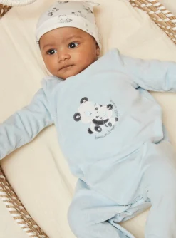 Baby Jumpsuits-Sergent Major Ice blue velvet romper in organic cotton and recycled polyester