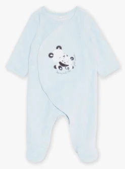 Baby Jumpsuits-Sergent Major Ice blue velvet romper in organic cotton and recycled polyester