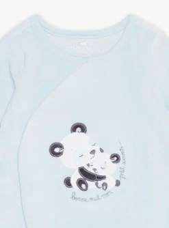 Baby Jumpsuits-Sergent Major Ice blue velvet romper in organic cotton and recycled polyester