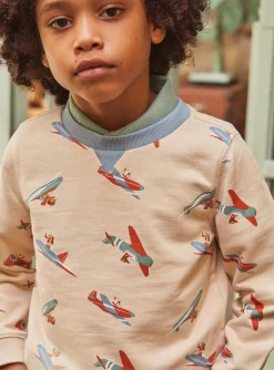 Knitwear, Sweater, Cardigan-Sergent Major Light beige fleece sweatshirt with aircraft print
