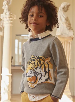 Knitwear, Sweater, Cardigan-Sergent Major Mottled gray tiger-head sweater