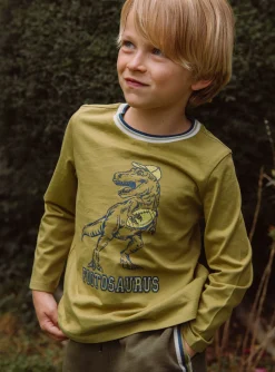 T-shirt, Polo Shirt-Sergent Major Mustard yellow T-shirt with dinosaur motif