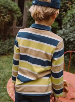 T-shirt, Polo Shirt-Sergent Major Navy, beige and green striped polo shirt