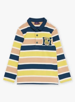 T-shirt, Polo Shirt-Sergent Major Navy, beige and green striped polo shirt