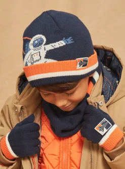 Beany, Scarf & Gloves-Sergent Major Navy blue and orange knitted hat