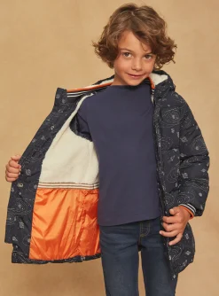 Coat, Parka, Jacket-Sergent Major Navy blue hooded down jacket with solar system print