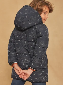 Coat, Parka, Jacket-Sergent Major Navy blue hooded down jacket with solar system print
