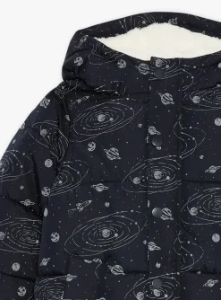 Coat, Parka, Jacket-Sergent Major Navy blue hooded down jacket with solar system print