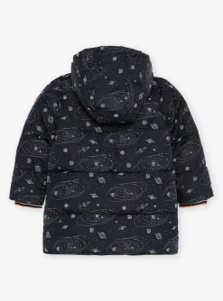 Coat, Parka, Jacket-Sergent Major Navy blue hooded down jacket with solar system print