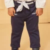 Trousers, Jeans | Trousers, Jeans-Sergent Major Navy blue pants with floral print belt