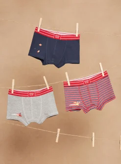 Underwear & Socks-Sergent Major 3 navy blue, red and gray boxer shorts with galaxies and stripes print