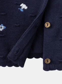 Knitwear, Sweater, Cardigan | Knitwear, Sweater, Cardigan-Sergent Major Navy blue textured cardigan with embroidered flowers