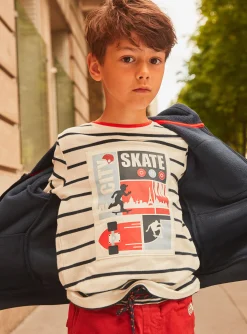 T-shirt, Polo Shirt-Sergent Major Off-white and black sailor-style T-shirt