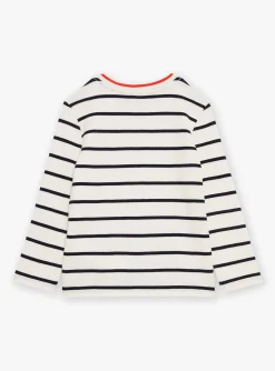 T-shirt, Polo Shirt-Sergent Major Off-white and black sailor-style T-shirt