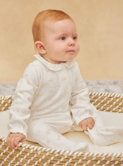 Baby Jumpsuits-Sergent Major Off-white velvet romper with flower and dog print