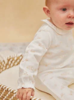 Baby Jumpsuits-Sergent Major Off-white velvet romper with flower and dog print