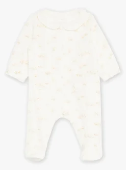Baby Jumpsuits-Sergent Major Off-white velvet romper with flower and dog print