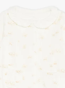 Baby Jumpsuits-Sergent Major Off-white velvet romper with flower and dog print