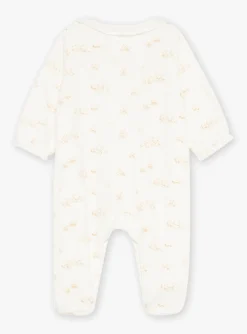 Baby Jumpsuits-Sergent Major Off-white velvet romper with flower and dog print