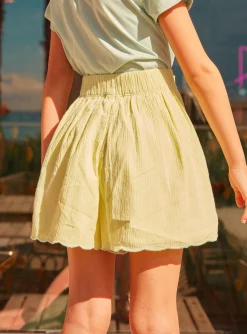 Skirt, Shorts-Sergent Major Pale Yellow Embroidered Shorts