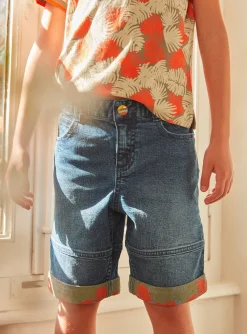 Bermuda Shorts-Sergent Major Palm leaf-patterned denim Bermuda shorts