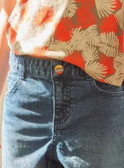 Bermuda Shorts-Sergent Major Palm leaf-patterned denim Bermuda shorts