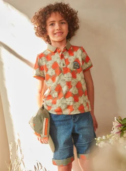 Bermuda Shorts-Sergent Major Palm leaf-patterned denim Bermuda shorts