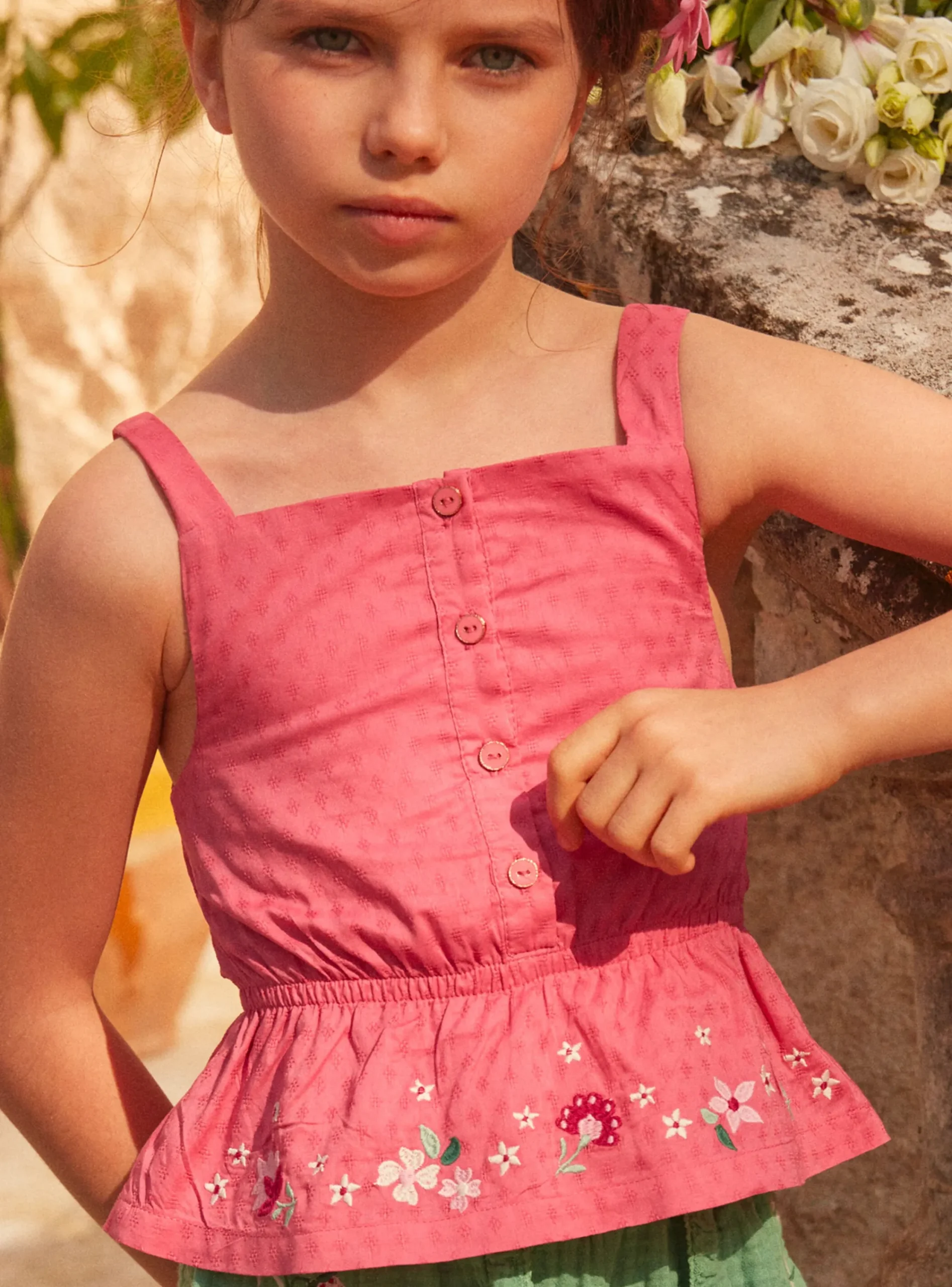 Shirt, T-shirt-Sergent Major Pink embroidered blouse