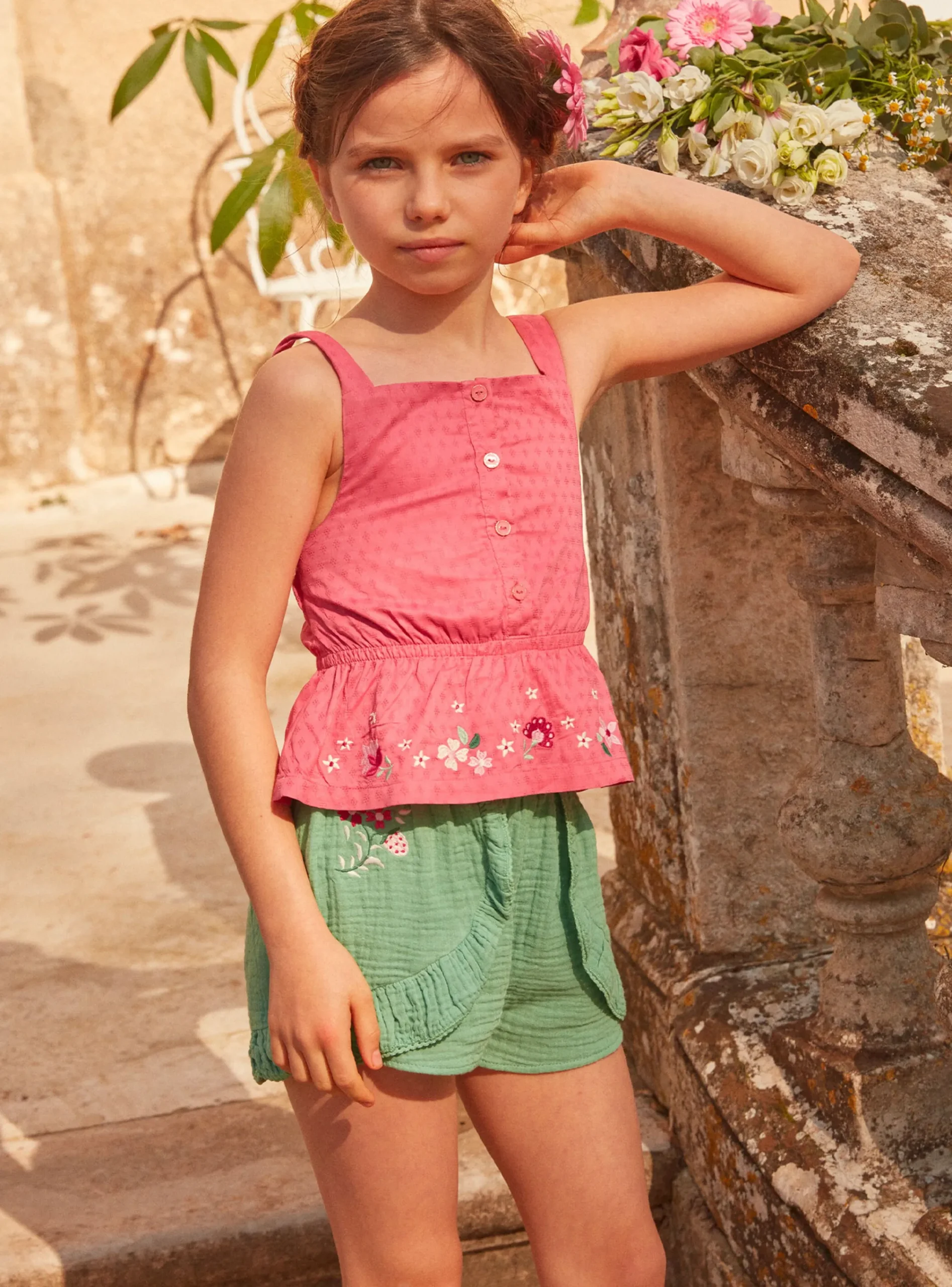 Shirt, T-shirt-Sergent Major Pink embroidered blouse