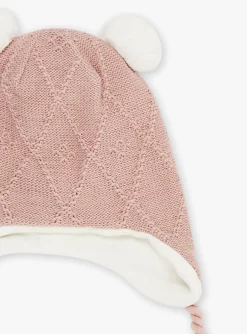 Beany, Scarf, Gloves-Sergent Major Pink hat in cable knit