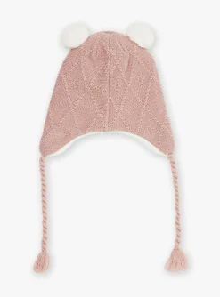 Beany, Scarf, Gloves-Sergent Major Pink hat in cable knit