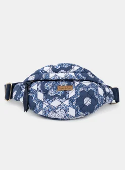 Bag & Umbrella-Sergent Major Quilted blue and white fanny pack with floral print