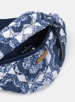 Bag & Umbrella-Sergent Major Quilted blue and white fanny pack with floral print