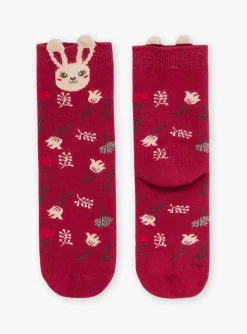 Underwear, Socks, Tights-Sergent Major Red socks with floral jacquard
